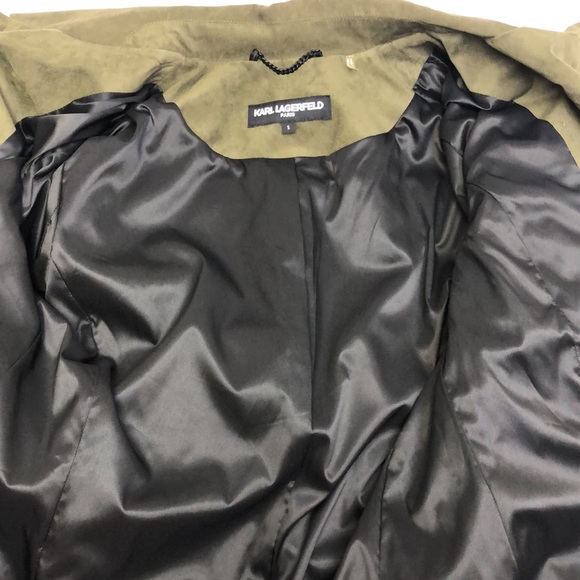 Karl Lagerfeld Olive Jacket Suede Coat Small New - Picture 7 of 16